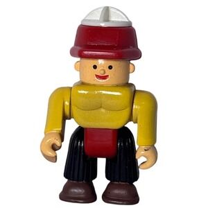 Vintage 1997 Soma Firefighter Action Figure Yellow Shirt Red Hat 2.75 Inch Toy
